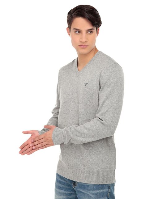 Suéter American Eagle cuello V gris jaspeado en Liverpool