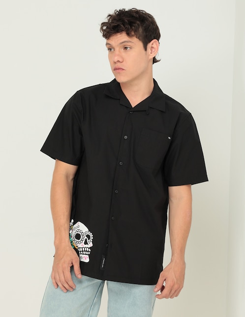 Camisa casual Día de Muertos x Vans de algodón manga corta para hombre