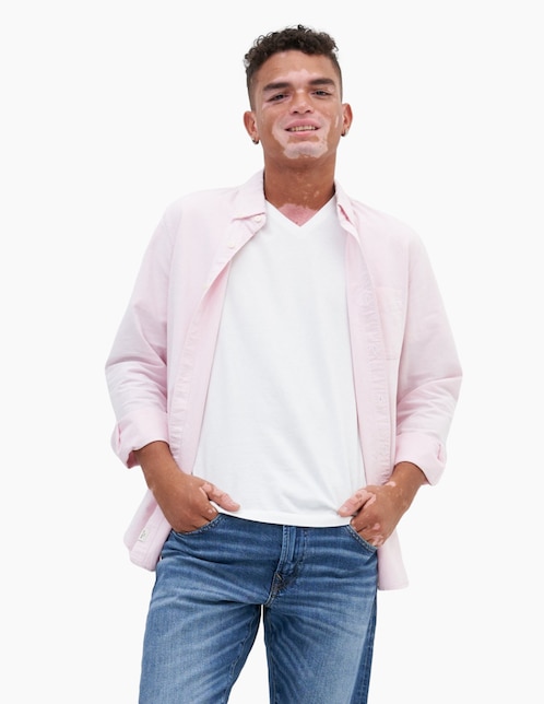 Camisa casual de algodón manga larga para hombre