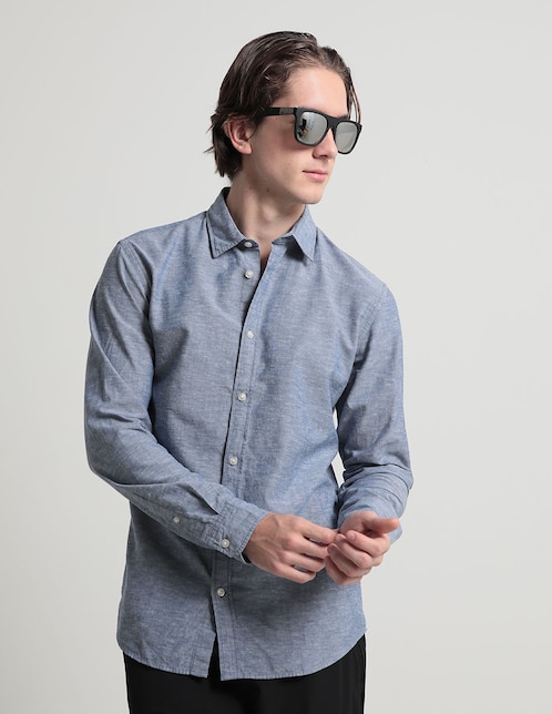 Camisa casual Jack & Jones de algodón manga larga para hombre