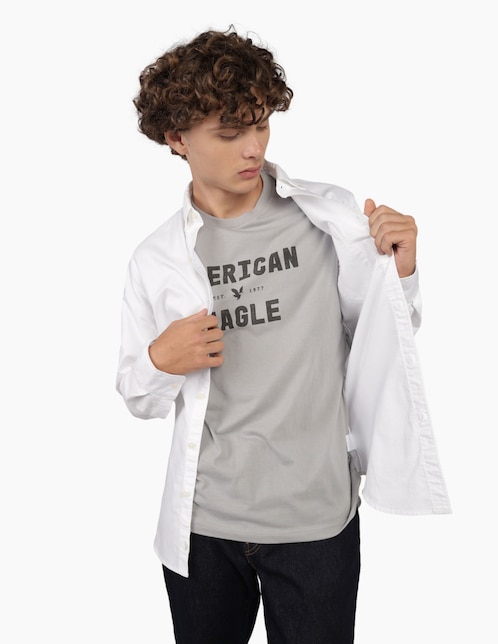 Camisa casual American Eagle de algodón manga larga para hombre