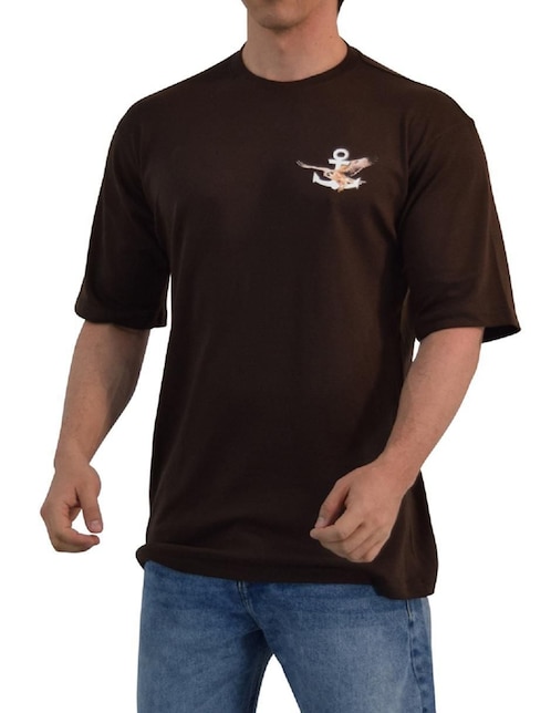 Playera John Leopard oversized birds cuello redondo para hombre