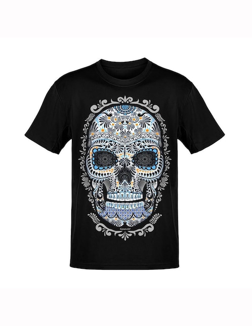 Playera Karani-Art calavera talavera estilo mexicano cuello redondo para hombre