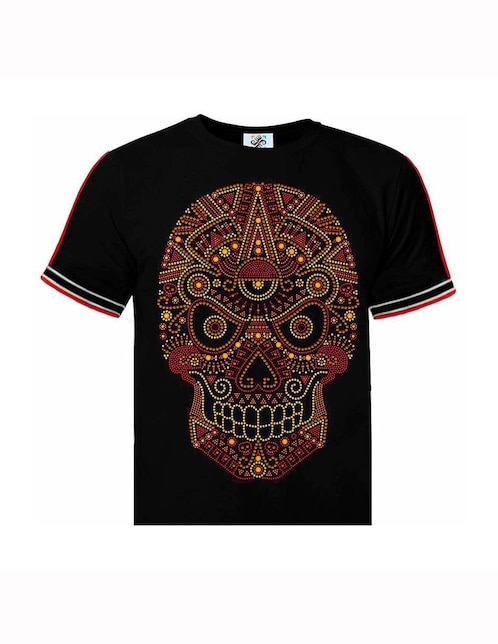 Playera Karani-Art nahui ollin pedrería cuello redondo para hombre