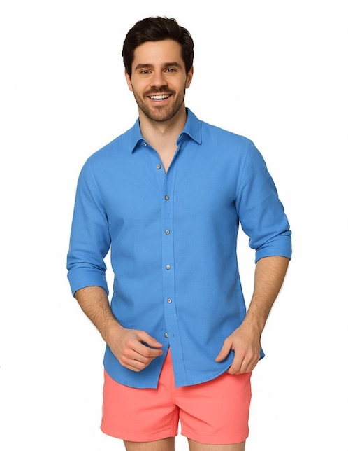 Camisa playa Ocean Slave de lino manga larga para hombre