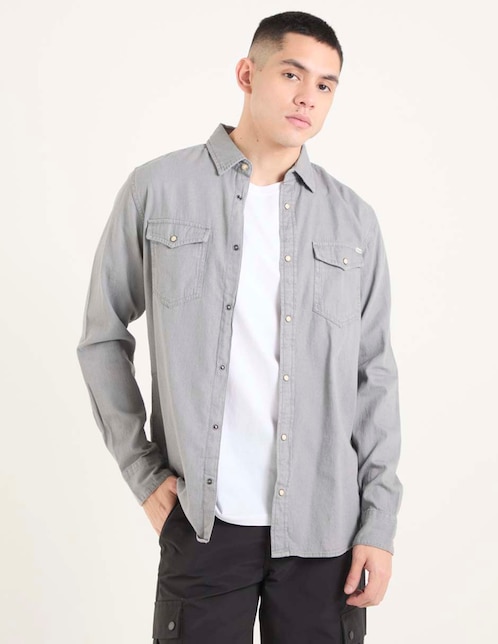 Camisa casual de algodón manga larga para hombre 1