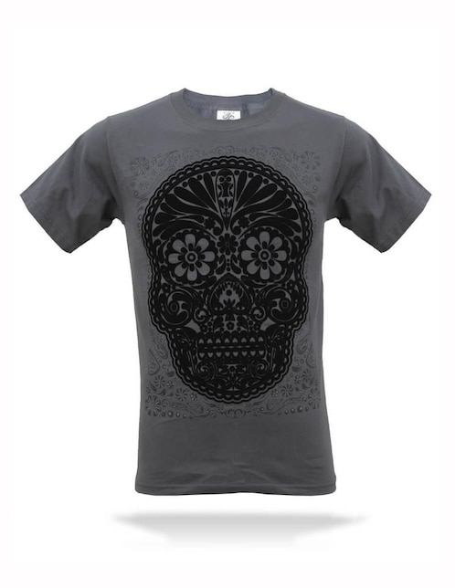 Playera Karani-Art calavera obsidiana cuello redondo para hombre