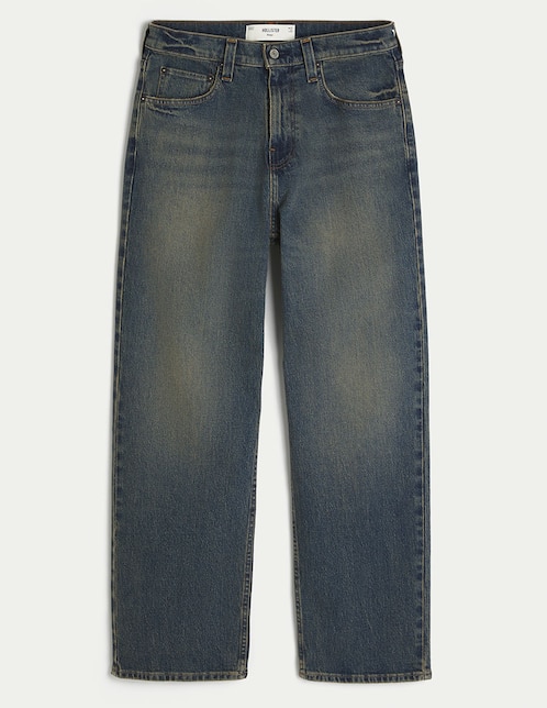 Jeans baggy Hollister lavado obscuro para hombre