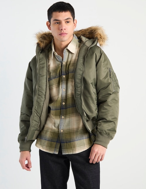Chamarra acolchada Hollister con capucha para hombre