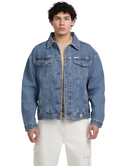 Chamarra denim Guess Jeans de algodón con bolsillos para hombre
