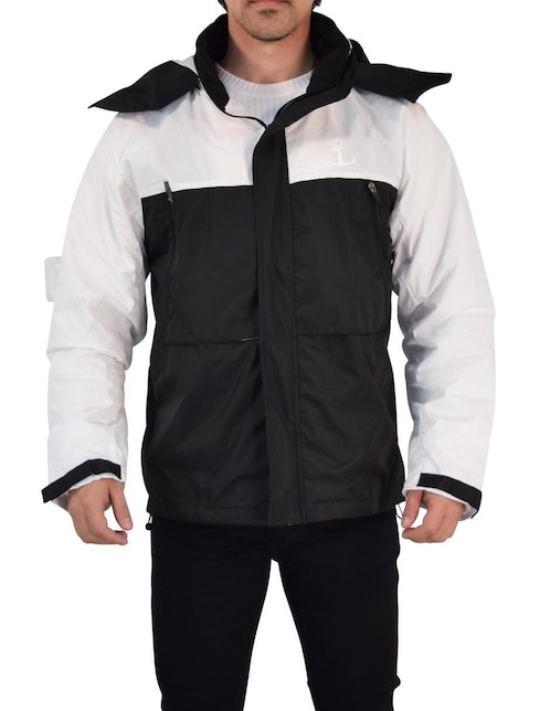 Chamarra rompevientos impermeable de poliéster capucha y bolsa para hombre 1