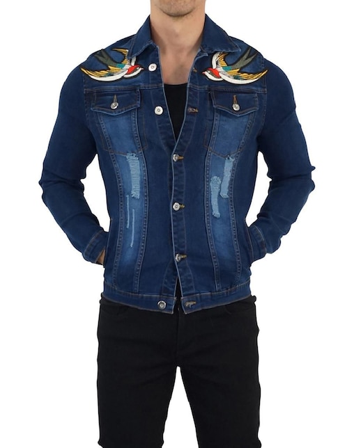 Chamarra denim John Leopard de mezclilla con bolsillos para hombre