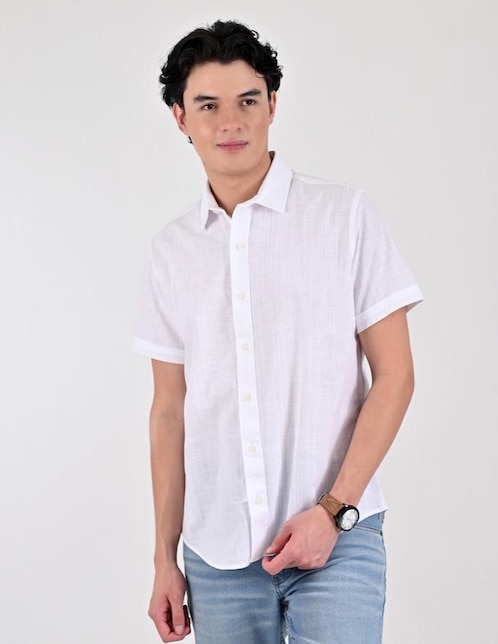 Camisa casual de algodón manga corta para hombre