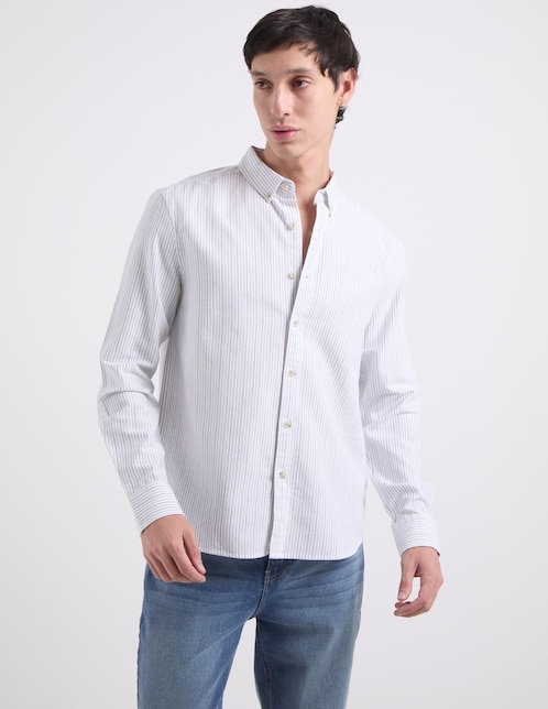 Camisa casual de algodón manga larga para hombre 1