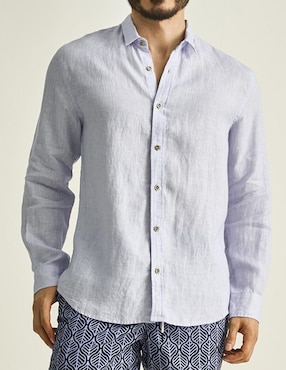 Camisa Playa Touche De Lino Manga Larga Para Hombre