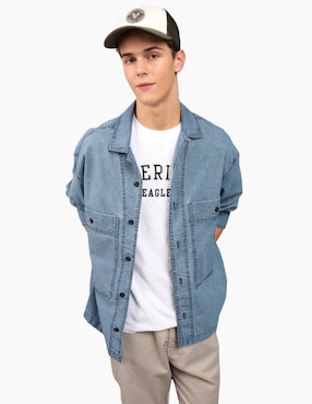 Sobrecamisa Casual American Eagle De Algodón Manga Larga Para Hombre