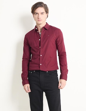 Camisa Casual Tommy Jeans De Algodón Manga Larga Para Hombre