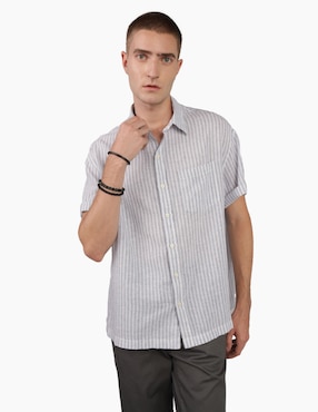 Camisa Casual American Eagle De Lino Manga Corta Para Hombre