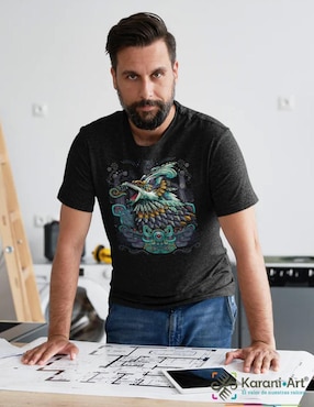 Playera Karani-Art feroz cuetlachtli cuello redondo para hombre