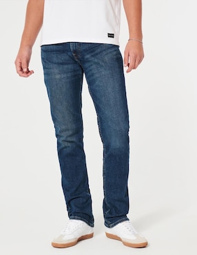 Jeans Straight Hollister Lavado Obscuro Para Hombre