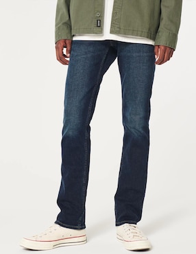 Jeans Straight Hollister Lavado Obscuro Para Hombre