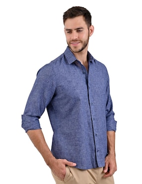 Camisa casual Supply de poliéster y algodón manga larga para hombre