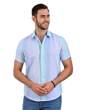 Camisa Casual Supply De Poliéster Y Algodón Manga Corta Para Hombre