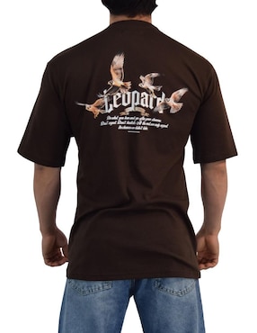 Playera John Leopard oversized birds cuello redondo para hombre