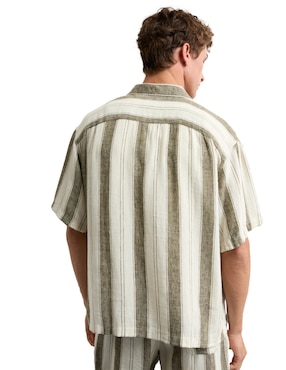 Camisa casual American Eagle de lino manga corta para hombre