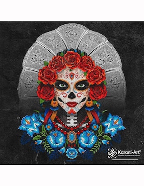 Playera Karani-Art catrina tehuana estilo mexicano cuello redondo para hombre