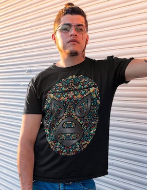 Playera Karani-Art luchador otomi estilo mexicano cuello redondo para hombre