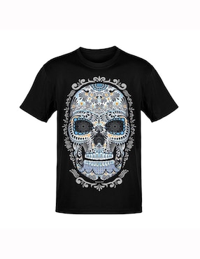 Playera Karani-Art calavera talavera estilo mexicano cuello redondo para hombre