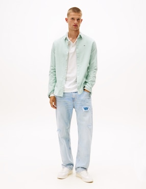 Camisa casual Tommy Jeans de algodón manga larga para hombre