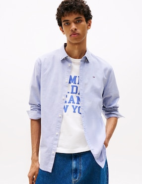 Camisa casual Tommy Jeans de algodón manga larga para hombre