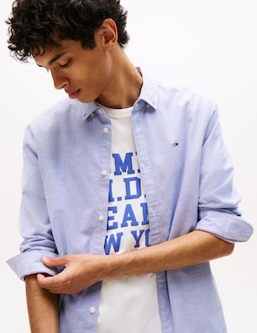 Camisa casual Tommy Jeans de algodón manga larga para hombre