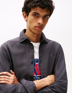 Camisa casual Tommy Jeans de algodón manga larga para hombre