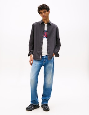Camisa casual Tommy Jeans de algodón manga larga para hombre