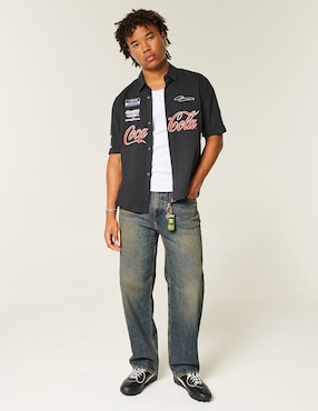 Jeans baggy Hollister lavado obscuro para hombre