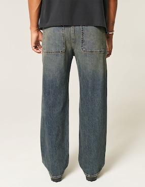 Jeans baggy Hollister lavado obscuro para hombre