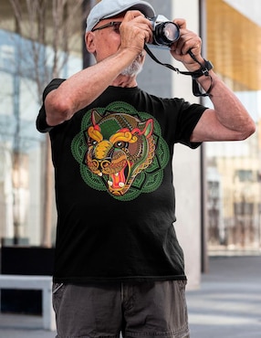 Playera Karani-Art jaguar zapoteco cuello redondo para hombre
