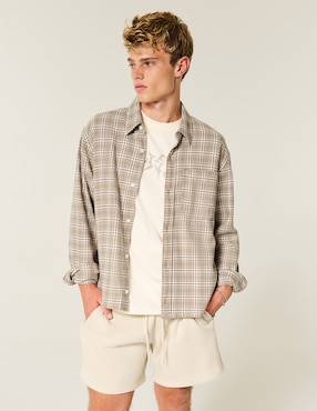 Camisa casual Hollister de algodón manga larga para hombre