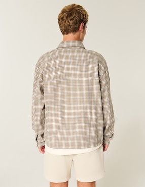 Camisa casual Hollister de algodón manga larga para hombre