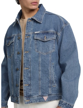 Chamarra denim Guess Jeans de algodón con bolsillos para hombre