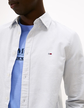 Camisa casual Tommy Jeans de algodón manga larga para hombre