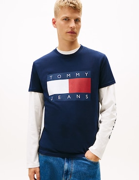 Playera Tommy Jeans Ess Flag cuello redondo para hombre