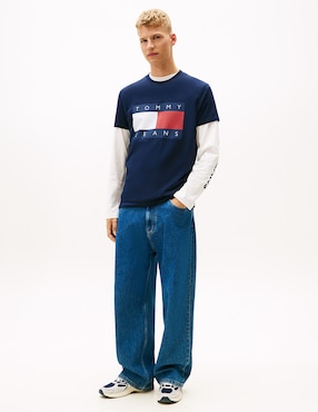 Playera Tommy Jeans Ess Flag cuello redondo para hombre