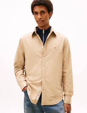 Camisa casual Tommy Jeans de algodón manga larga para hombre