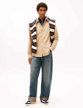 Camisa casual Tommy Jeans de algodón manga larga para hombre
