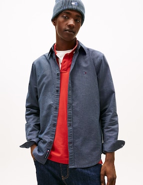 Camisa casual Tommy Jeans de algodón manga larga para hombre