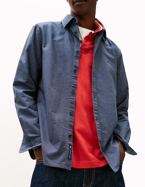 Camisa casual Tommy Jeans de algodón manga larga para hombre